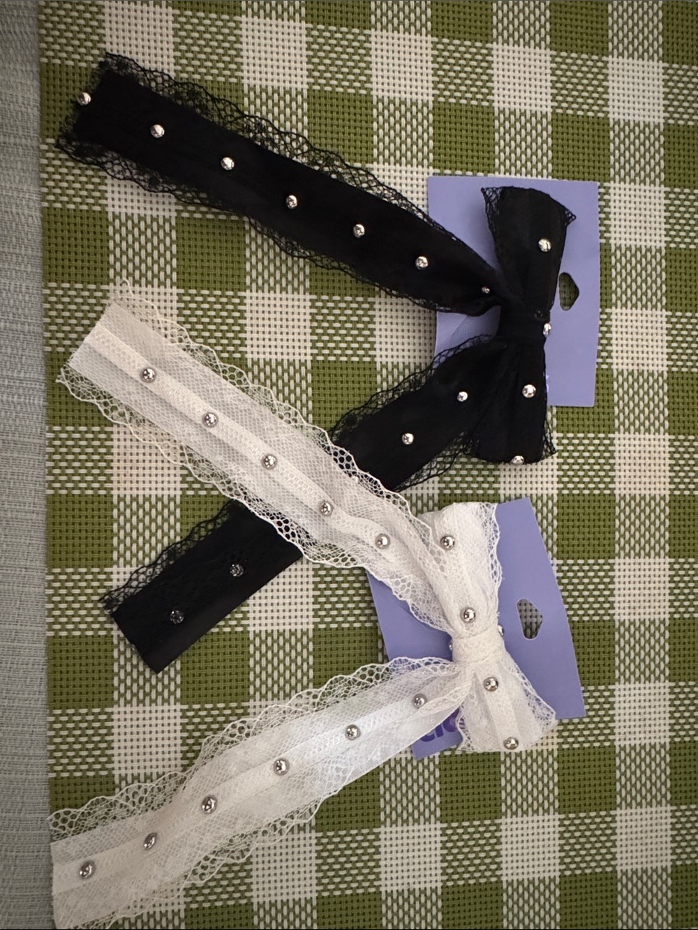 Claire's Black and White Lace Bow Hair Ties with Silver Studs